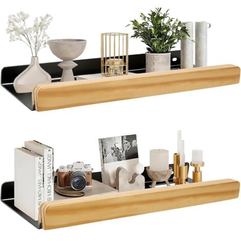 2 Pièces Etagere Murale Noir 40cm Étagère Murale Bois 2 Façons de Montage Etagères Flottante Murales en Metal Tablette Murale Rouille pour Salon Cuisine Chambre Salle de Bain