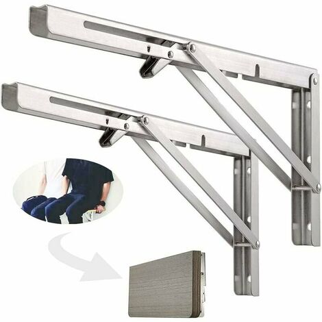 2 Pièces Étagère Murale Pliante de 400 mm, Support de Pliant en Acier inoxydable 304 pour établi, Équerre pliante Support, Equerre pour Etagere Murale
