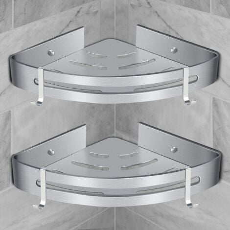 EINEMGELD 2 pièces étagères d'angle de salle de bain, étagère de douche sans perçage avec crochets