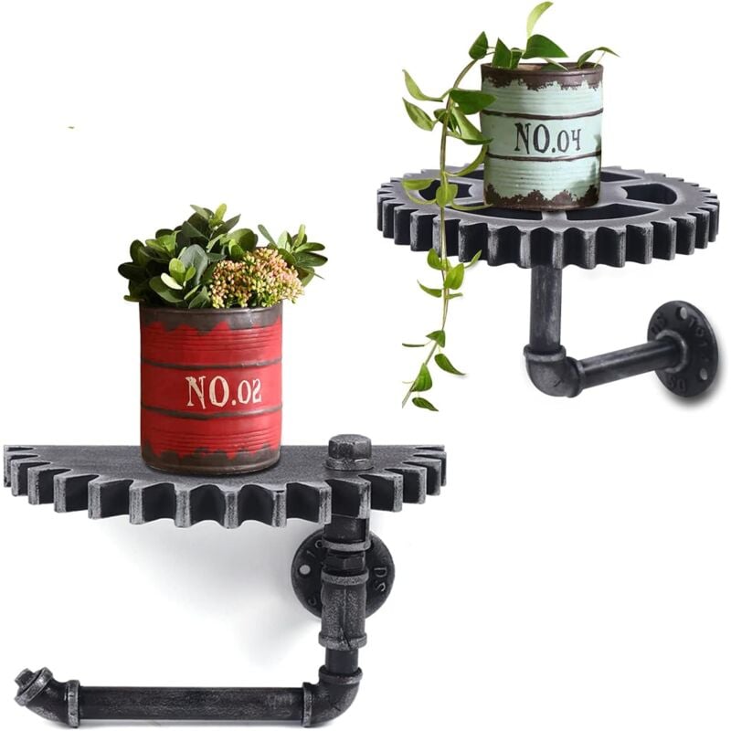 Gojoy - 2 Pièces Étagères Flottantes Rétro Industriel en Fer Tuyau d'eau Design Étagère Murale Vintage Industrielle Étagère Murale Industrielle Style