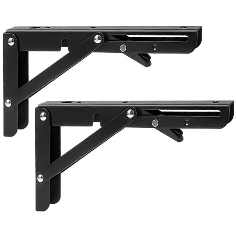 2 Pièces Étagères Pliantes 200mm Support Métal Murale Charnière Table Escamotable Cuisine Chambre Atelier (Noir/8 Pouces)