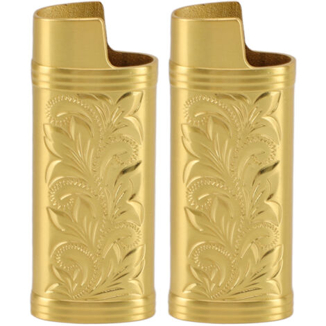 2 pièces étui briquet vintage, gravure florale 3D, alliage zinc protecteur doré