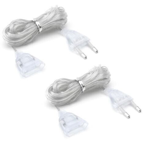 2 pièces extension cord Rallonge transparente 5m extension lead Rallonge fiche euro 220v flat wire extension lead pour les lanternes LED et l'extérieur
