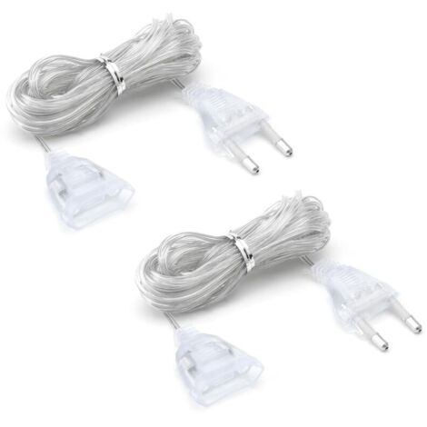 2 pièces extension cord Rallonge transparente 5m extension lead Rallonge fiche euro 220v flat wire extension lead pour les lanternes LED et l'extérieur