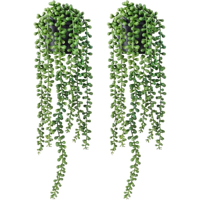 2 pièces Fausses Plantes Suspendues Faux en Pot Collier de Perles Plantes Succulentes Petites Fausses Plantes pour Intérieur Extérieur Décoration