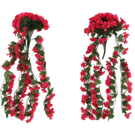 2 Pièces Fausses Plantes Suspendues Violet Artificielles pour Décoration Jardin Terrasse Mariage Porche Extérieur Rouge Rose