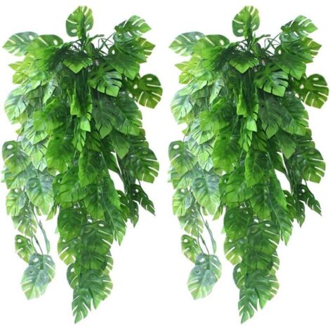 2 Pièces Faux Plantes de Lierre Artificielles Faux Feuilles de Palmier Monstera Tropical pour Intérieur Extérieur Maison