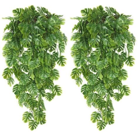 2 Pièces Faux Plantes de Lierre Artificielles Faux Feuilles de Palmier Monstera Tropical pour Intérieur Extérieur Maison Jardin Décoration Murale Artificielles Vignes Suspendues