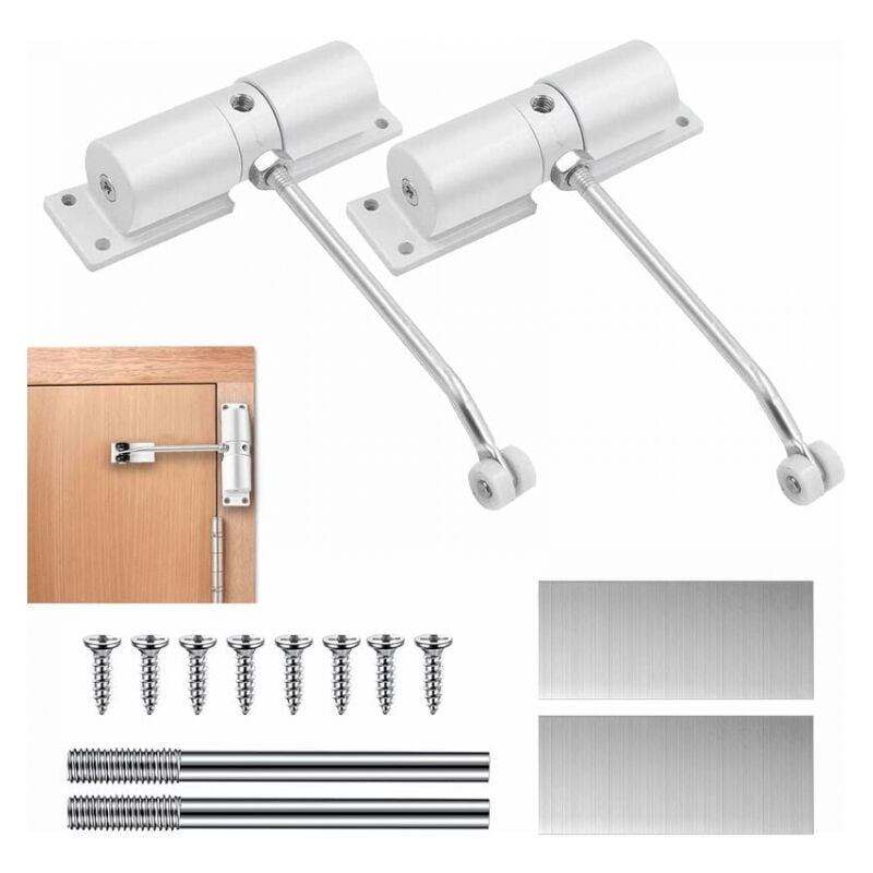 2 Pièces Ferme Porte Automatique, Réglable Ferme Porte à Ressort pour Portes Jusqu'à 30 kg, Groom Fermeture Porte avec Tige de Réglage, Plaque de