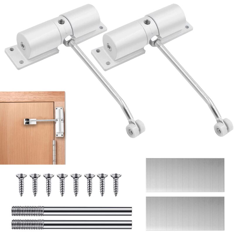 2 Pièces Ferme Porte Automatique, Réglable Ferme Porte à Ressort pour Portes Jusqu'à 40 kg, Groom Fermeture Porte avec Tige de Réglage, Plaque de