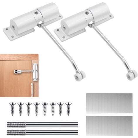 LAFOMUKEA 2 Pièces Ferme Porte Automatique, Réglable Ferme Porte à Ressort pour Portes Jusqu'à 40 kg, Groom Fermeture Porte avec Tige de Réglage, Plaque de Montage et Vis pour le Bureau à Domicile