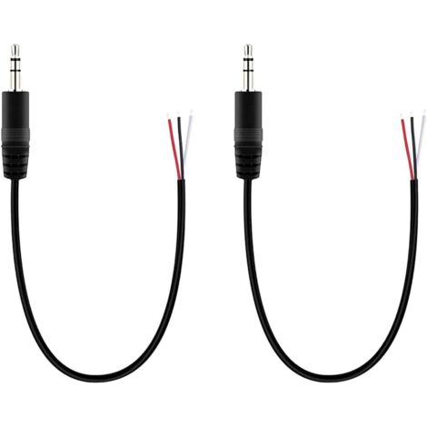 2 pièces fiche mâle 3.5 mm à Fil Nu, 30 cm TRS 3 pôles Stéréo 1/8" connecteur Jack pour réparation de câble Audio