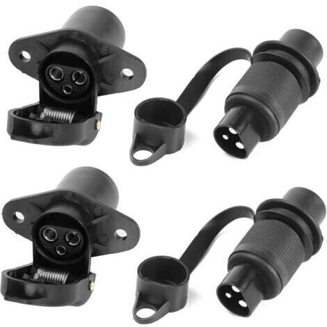 2 pièces Fiche Remorque 3broches 12v 24v et 2 pièces Prise Remorque 3broches,Fiche Attelage 3 pin Mâle pour Agricole Véhicule,Voiture Porte-vélo,Prise d'attelage,Prise 3 plots Agricole