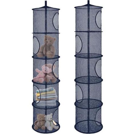 2 Pièces Filet de Rangement Suspendu, Panier Pliable en Maille Rangement, Panier de Rangement Suspendu en Maille, Range Peluche Organisateur en Tissu, Pour Jouets, Petits Vêtements (Bleu marine)
