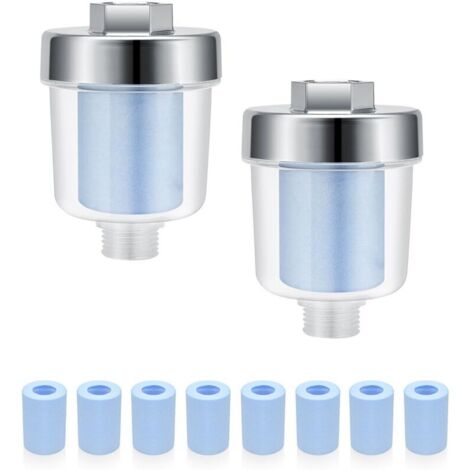 2 pièces Filtre eau pour Pipeline 1/2", Filtre douche avec 10 Filtres bleus interchangeables, Filtration efficace des Impuretés d'eau, Filtre anti calcaire pour salle de Bain ou Cuisine