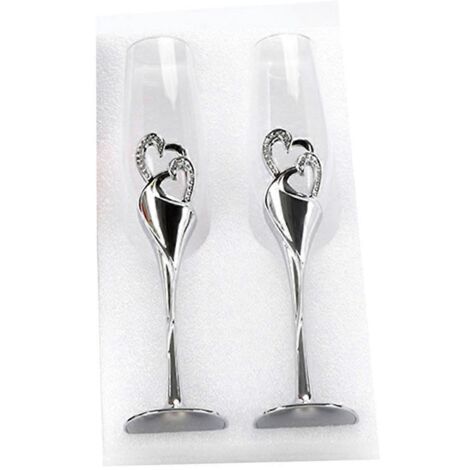 2 Pièces Flûtes à Champagne de Mariage avec Cœur Strass et Bord Cristal pour Cadeaux de Fête