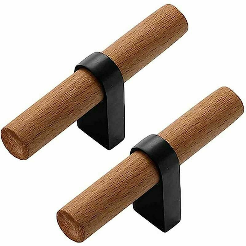 2 Pieces Furniture Handle Wood Drawer Handles Kitchen t Handle Cupboard Hardware Door Knobs Furniture Handle(blackHole distance 128mm)