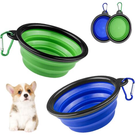 2 pièces gamelle pliable, bol voyage portable, écuelle eau avec mousqueton, tpe souple, pour chien chat randonnée camping