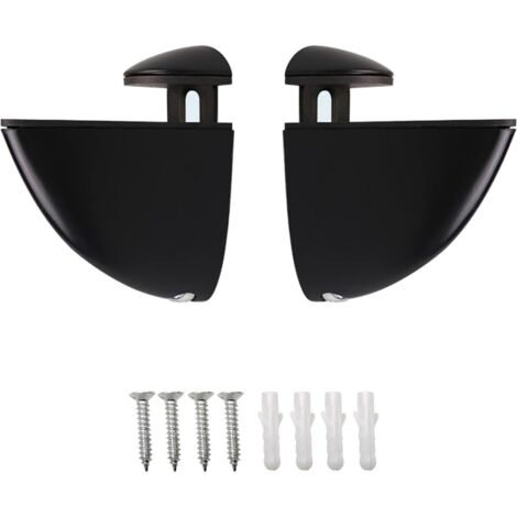 2 Pieces Glass Shelf Bracket, Glass Clips, Adjustable Glass Shelf Brackets for 2-21MM Glass and Wood Shelves, Black Polished Surface with Mounting Screws