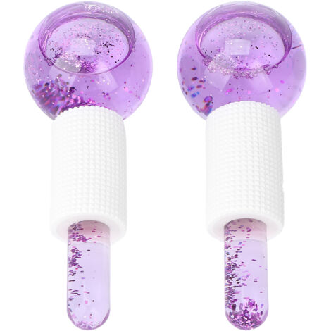 2 Pièces Globes de Massage Glacés en Verre - Balle de Soin Visage pour Dégonfler et Raffermir la Peau - Rouleau Cryothérapie Violet
