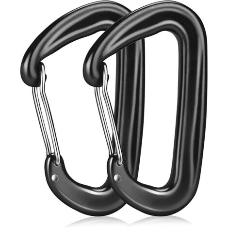 2 pièces Grand Mousqueton, Capacité de Charge 1200 kg, Mousqueton en Alliage d'aluminium, Mousqueton Robuste pour Camping, Randonnée, Voyage, Pêche - Noir