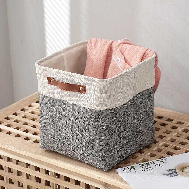 2 pièces gris grande capacité tissu panier de rangement chambre vêtements livre jouet panier de rangement --28x28x28cm