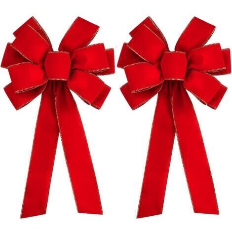 2 Pièces Gros Noeud Rouge Noel - 50 x 27cm Noeud de Porte Noel - Gros Noeud Rouge Noel Exterieur pour Décoration de Porte D'entrée Maison Cheminée,Guirlande de Noël, Sapin de Noël