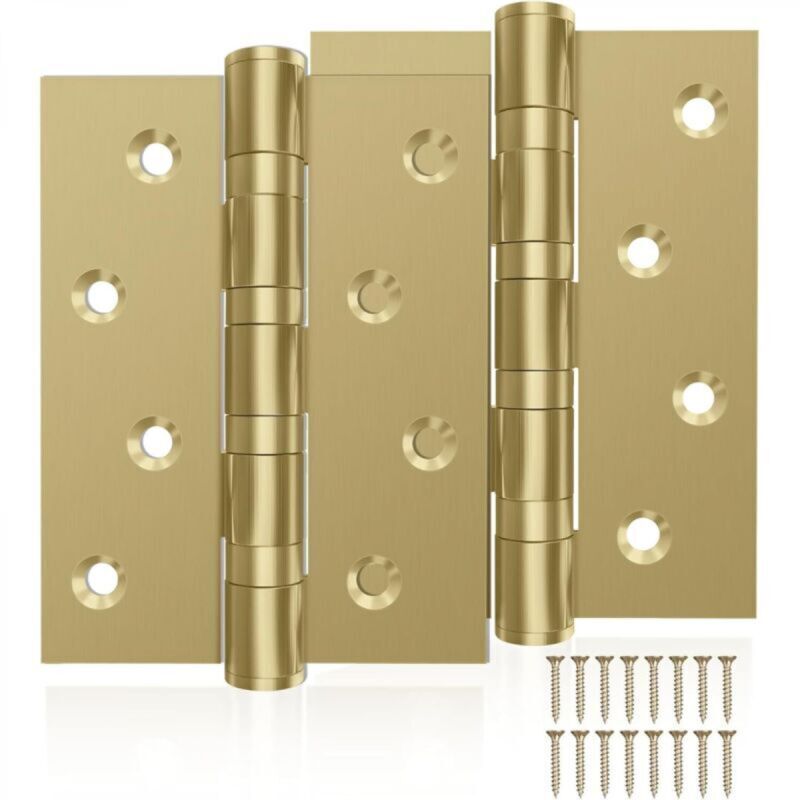 2 Pieces Heavy Duty Ball Bearing Door Hinges in Gold Stainless Steel 100mm for Interior and Exterior Doors