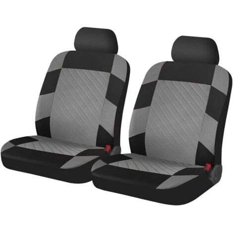 2 Pièces Housse Auto en Tissu pour Deux Sièges Avant, Housse De Siège Auto Antidérapante Anti-Sueur, Universel Siège Avant S'adaptant à La Plupart des Voitures Ourlets Élastiques(Gris)