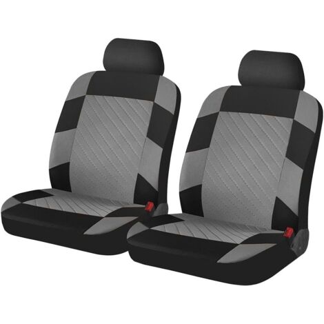 2 Pièces Housse Auto en Tissu pour Deux Sièges Avant, Housse De Siège Auto Antidérapante Anti-Sueur, Universel Siège Avant S'adaptant à La Plupart des Voitures Ourlets Élastiques(Gris)
