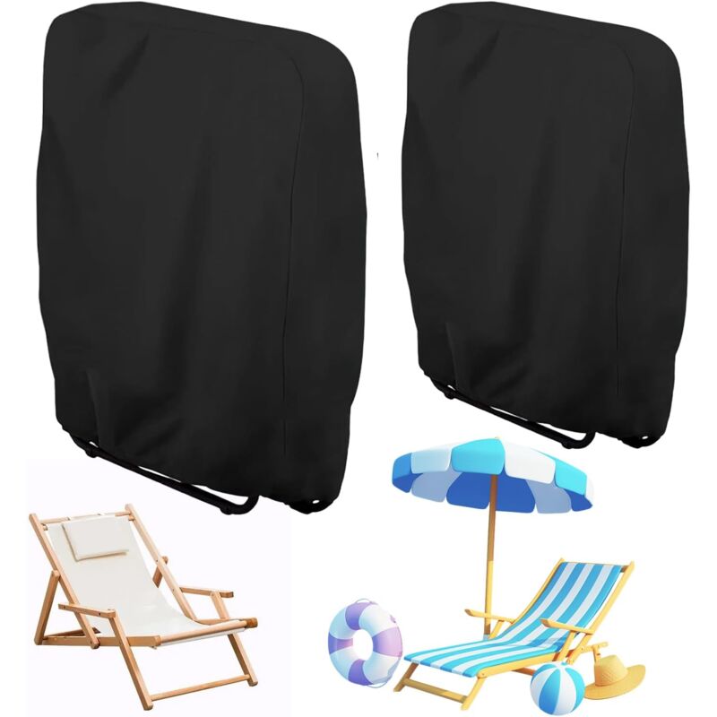 2 Pièces Housse Chaise Empilable Chaise de Jardin Housse de Protection Housse Oxford Coupe Vent Anti Poussière pour Meubles de Jardin (Noir)
