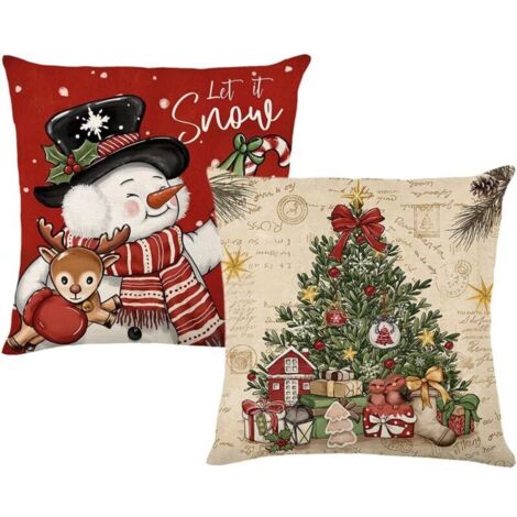2 Pièces Housses de Coussin de Noël, Taie d'oreiller Décorative Arbre de Noël 45x45, Noel Deco en Hiver pour Salon Chambres Canapé, Décoration intérieure (Rouge/Blanc)