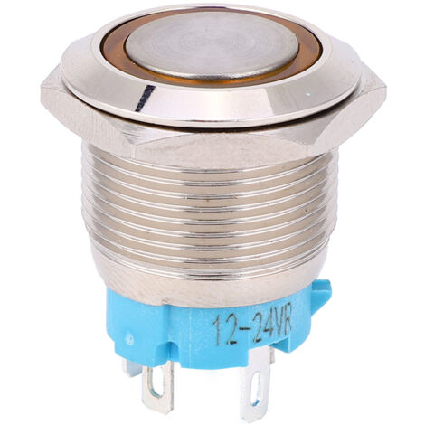 2 pièces Interrupteur à Bouton-Poussoir Autobloquant 19mm 12-24VDC 1NO 4 Broches Métallique (Jaune)