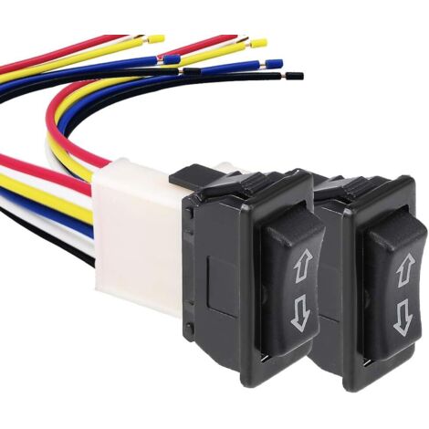 2 pièces Interrupteur de Fenêtre de Voiture Universel 5broches Interrupteur à Bascule de Commande Principale de Voiture avec Faisceau de Câblage Interrupteur de levage verre Momentané DC 12V