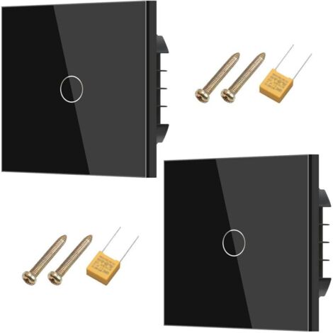 2 pièces interrupteur d'éclairage tactile, interrupteur d'éclairage mural, standard 110 V-240 V, plaque de cristal durci avec rétroéclairage LED, 1 compartiment 1 voie(Noir)