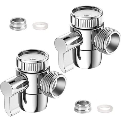 2 Pièces Inverseur Douche Robinet WC 3 Voies Vanne Aiguillage Douchette M22 x M24 Adaptateur Vanne Aiguillage Chromé pour Cuisine ou Toilette Salle de Bain Évier Lave-Linge