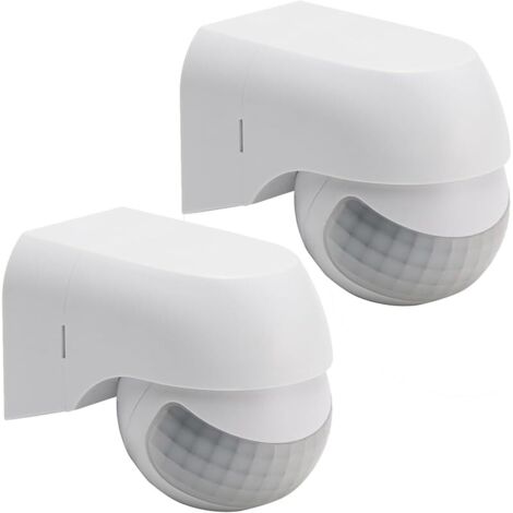 2 pièces IP44 intérieur extérieur imperméable capteur de Mouvement Infrarouge PIR, portée de détection jusqu'à 12 m à 180°, AC 220-240V logement Blanc
