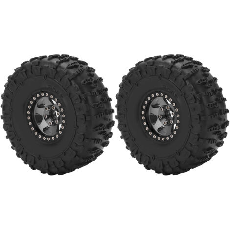 2 Pièces Jantes 1.9 Pouces Pneus Caoutchouc Moyeu Alliage 12mm Hex pour Véhicule RC Crawler 1/10 - Titane et Noir