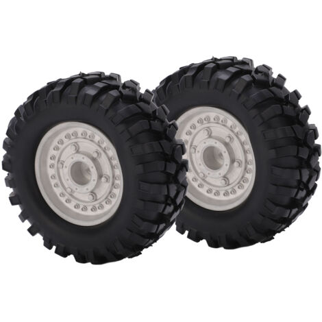 2 Pièces Jantes Métalliques 1,9 Pouces et Pneus Caoutchouc 96mm pour Voiture RC Tamiya CC01 D90 - Argent