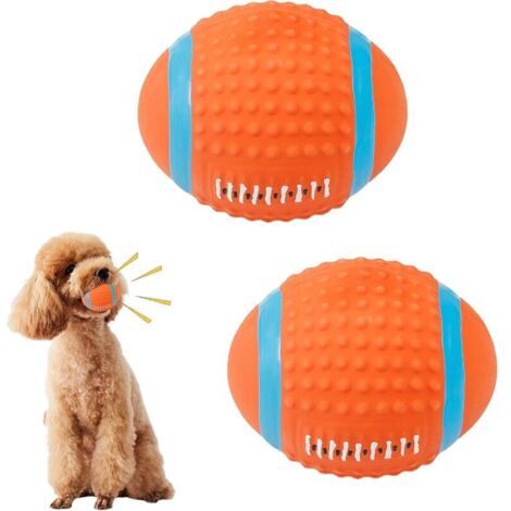 2 Pièces Jouet Balle pour Chien Couineur Ballon Rugby Chiens Couineuse Chew Fetch Lancer Balle Jouets Interactifs pour Chiens en Caoutchouc Latex Nettoyage Dents Jouet à Mâcher pour Exercice de Chasse