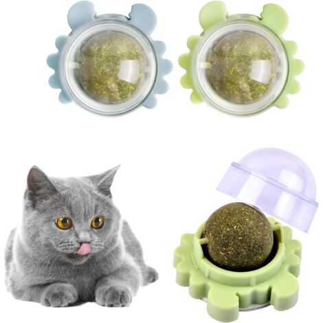 2 Pièces Jouet de Balle d'herbe à Chat, Jouet de Boules Cataire, Rotatif Cataire Jouets, Chat Boule Menthe, Naturel Cataire Balle, Jouet de Nettoyage des Dents pour Animaux de Compagnie