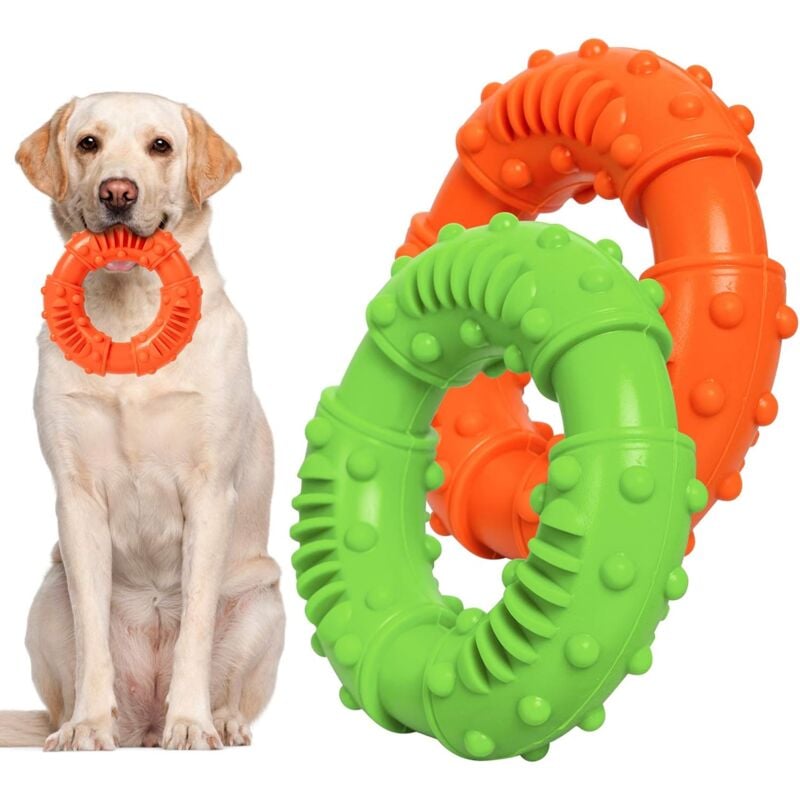 2 pièces Jouets à Mâcher, Jouet en Caoutchouc Anneau Durables pour Chien , Chien Jouet pour Le Nettoyage des Dents pour Grands et Moyens Chiens
