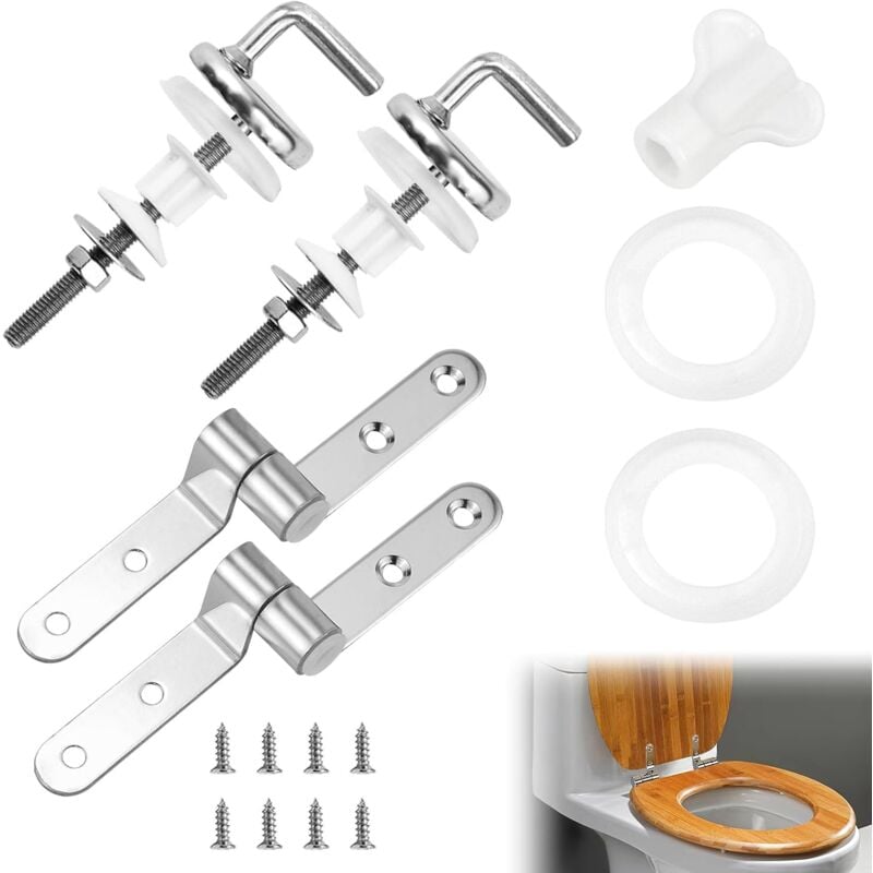 2 Pièces Kit de Fixation Abattant wc, 20724134 Ensemble de fixation pour abattant wc Wirquin, charnière inox et visserie, chromé