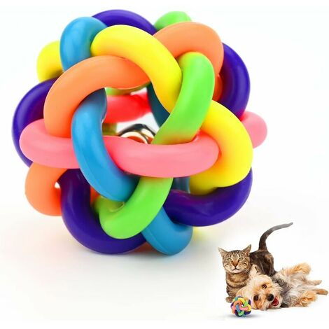 2 Pieces Knotted Dog Ball Colorful Rubber Ball with Bell Pet Chew Toys Chewing Ball Dog Toy Puzzle Cat Interactive Teeth Cleaning Toy (6cm)