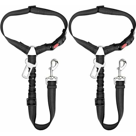 2 pièces Laisse Voiture pour Chien - Ceinture sécurité pour Chien Voiture - réglable Harnais Chien Voiture avec élastique et Mousqueton - Laisse de securite Voiture pour Tous Chiens et Chats