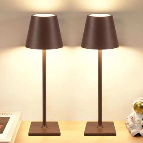 2 Pièces Lampe de Table LED Sans Fil, Lampe de Chevet Rechargeable, à intensité variable, batterie 5000mAh, 2700-6000K, pour l'intérieur et l'extérieur, Etanche (Marron)