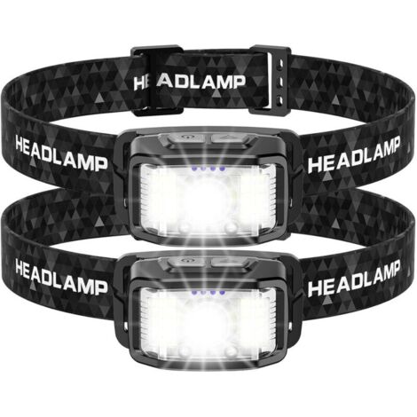 2 Pièces Lampe Frontale LED Ultra Puissante, 2000 Lumens ,Capteur De Mouvement,Pour Pêche,Camping,Cyclisme,Running
