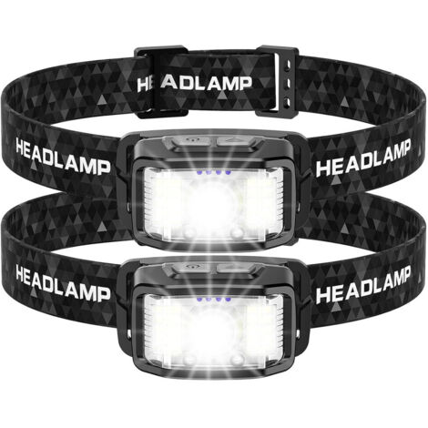 2 Pièces Lampe Frontale LED Ultra Puissante, 2000 Lumens ,Capteur De Mouvement,Pour Pêche,Camping,Cyclisme,Running