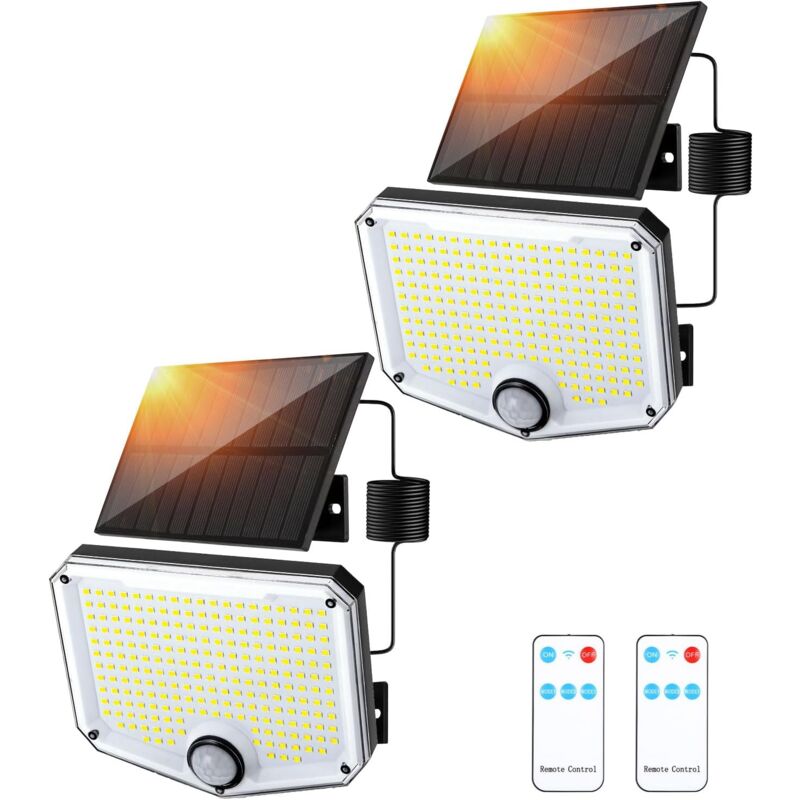 2 pièces Lampe Solaire Exterieur, 222 LED Lampe Solaire Exterieur Detecteur de Mouvement, Eclairage Exterieur Solaire, Éclairage Grand Angle de 240°,
