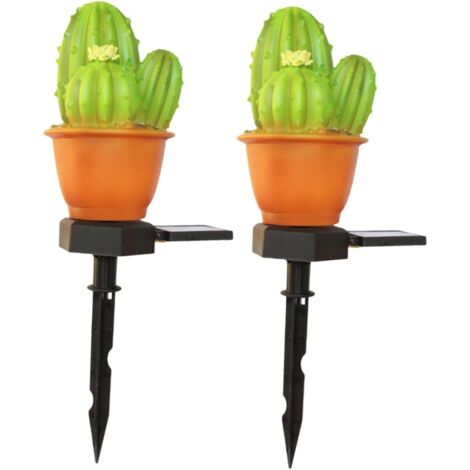 2 pièces Lampe Solaire Jardin Forme Cactus Étanche à Énergie Solaire avec